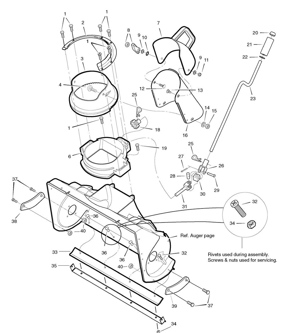 Chute System Diagram and Parts List for 1695518-18-2811-29RS 2008 Briggs and Stratton Snow Blower
